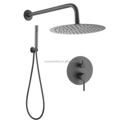 China Without Shower Sliding Bar Luxury Home Gray Color Bathroom Shower Hot And Cold Mixer In Wall Mounted Concealed Rain Shower Set for sale