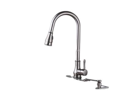 China Other USA Canada Mexico Israel Style Brush Nickel Brass Pull Out Spray Kitchen Sink Faucet Faucet With Apron And Soap Dispenser for sale