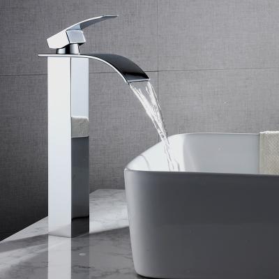 China Modern High Quality Silver Color Brass Tall Waterfall Bathroom Basin Faucet for sale