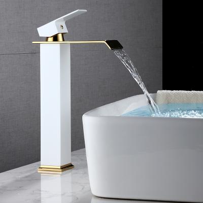 China Modern High Quality White Gold Color Bathroom Waterfall Brass Basin Faucet for sale