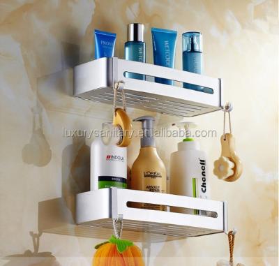 China Luxury Aluminum Double Tier Bathroom Square Space Metal Shelf for sale