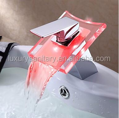 China Electric Faucets 3 Color Change Through Water Temperature Chrome Waterfall Waterfall Basin Lighting Faucet Mixer Tap Brass Bacia Glass Shiny Torneiras for sale