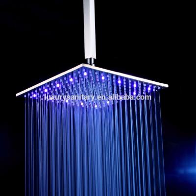 China 16 Inch 40 Cm Huge High Quality Brass Chrome Square Without Diverter Large Large Dynamo Led Rainfall Ceiling Shower Heads With Arm for sale