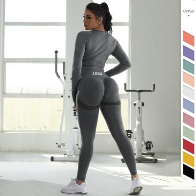 China Antibacterial Custom Design Gym Wear Women Yoga Equipment Long Sleeve Seamless Butt Leggings Top Culture Workout Sports Crac! crack! that yoga places for sale