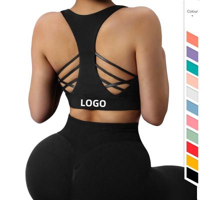 China Antibacterial Ladies Sports Bra Custom Design Workout Gym Vest Women Sports Bra Top Plus Size Casual Sexy Active High Print Strappy Back for sale