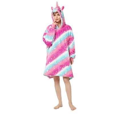 China Lazy Nightgown Hooded Outdoor Functional Clothes Flannel Sweater Anti-Static Printed Cool Cold Thick Blanket for sale