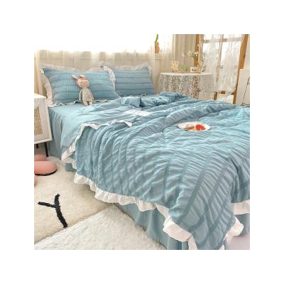 China Princess Style Anti-static Summer Bed Skirt Quilt Pillow Case 1.8m Fresh Slim Fitted Sheet Four Piece Bedding Set for sale