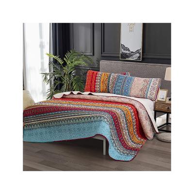 China Amazon Anti-Static Warm Stripe Printed Bedspread Light Microfiber Cover 3pcs Bohemian Comforter Bed Set for sale