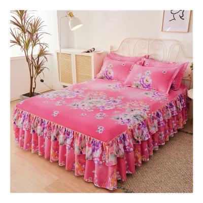 China Eco-friendly Cheap Sets of Homemade 100% Polyester Bedspread Bedding Set Sheet and Pillowcase Bed Skirt for sale