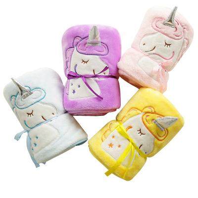 China Cartoon Unicorn Children Anti-Static Air Conditioning Blanket Standing Blanket Kids Flannel Blanket for sale