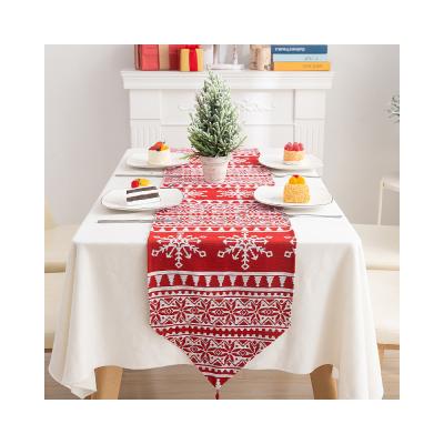 China Party Home Decorations Tassel Christmas Table Durable Hot Selling Embroidered Dining Canvas Runner for sale