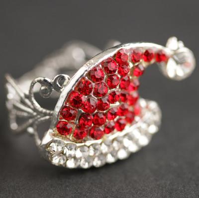 China Eico 2021 New Arrived Cute Christmas Hat Red Zircon Rings Silver Finger Ring Christmas Jewelry Gift For Girl for sale