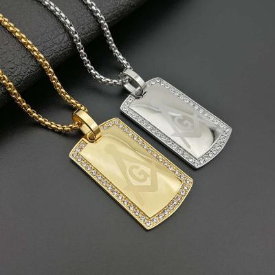 China Hiphop Eico Dog Tag Necklace Diamond 18k Titanium Steel Pendant Gold Plated Stainless Steel Necklaces Men for sale