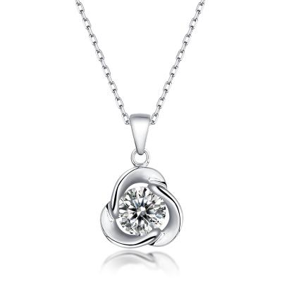 China TRENDY Eico 1ct 925 Sterling Silver Diamond Jewelry Three Leaf Clover Moissanite Pendant Necklace For Women for sale