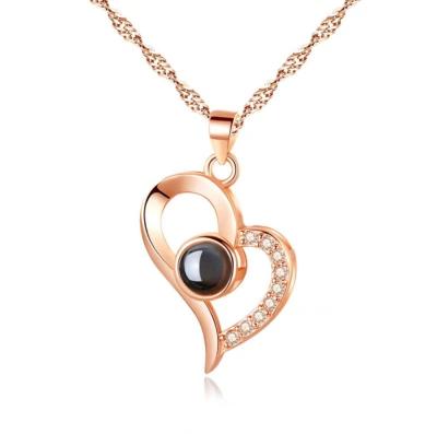 China Eico Fashion Jewelry 2020 CLASSIC Zircon Rose Gold Plated 100 Tongue Heart Necklace I Love You For Women for sale