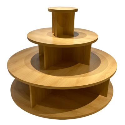 China Supermarket Eco-friendly Customization 4 Tiers Shop Wooden Heap Header Store Island Display Floor Rack for sale