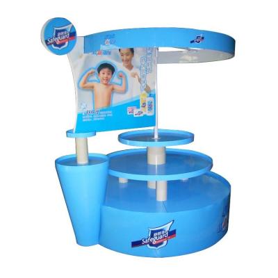 China Eco-friendly daily necessities and blue skin care products promotion gondola display stand for sale