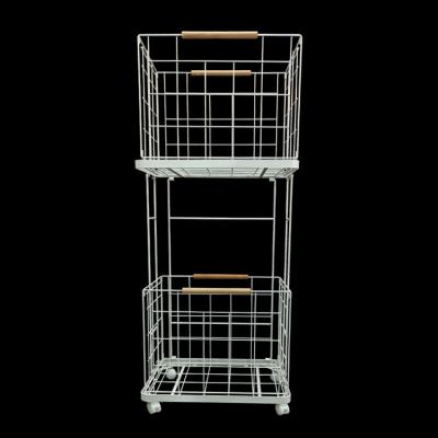 China Sustainable Metal Basket 2 Tier Shelves Folding Portable Rack Storage Rack for sale