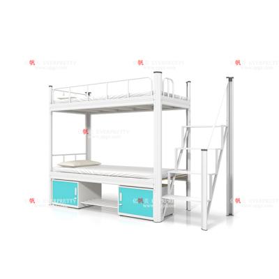 China Heavy Duty Metal Frame Bunk Beds Dormitory High Quality Bunk Bed With Slide Double Decker Bed With Cabinet for sale