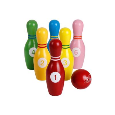 China OEM Wooden Animal Models Rolling Wholesale 3*10.5cm Frog Design Wooden Bowling Set Rolling Set for sale