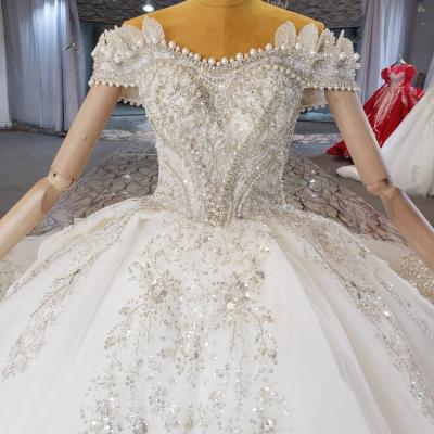 China Jancember HTL2263 High Quality Bead Anti-static One-shoulder Sequined White Prom Ladies Wedding Dress for sale