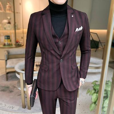 China Lj001 2022 New Striped Anti-wrinkle Men's Slim Fit Suit Three Piece Groom Dress for sale