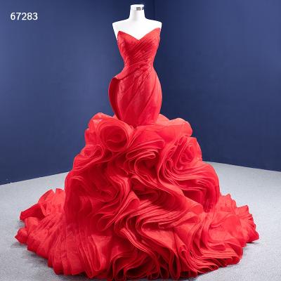 China Jancember Anti-Static RSM67283 Off The Shoulder Red Women Mermaid Ladies Party Evening Dress for sale