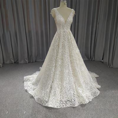 China Jancember Anti-Static Ladies Lace Deep V Fashion Summer Beach Wedding Dress Formal Wedding Dress LSQX10 for sale