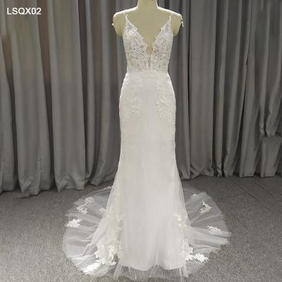 China Jancember LSQX02 Anti-Static Women Fashion Deep V Bohemian Ladies Real Picture Mermaid Wedding Dress for sale