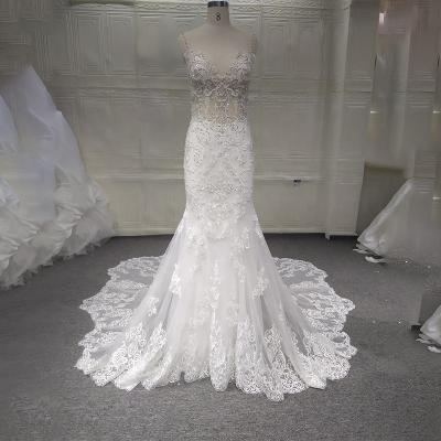 China Jancember LSQX08 Real Picture Anti-Static Lace Applique Beading Mermaid Strapless Wedding Dress for sale