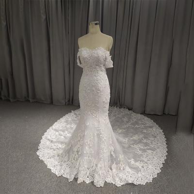 China Jancember Anti-Static Lsqx01 Boho Off The Shoulder Lace Applique Mermaid Wedding Dress for sale