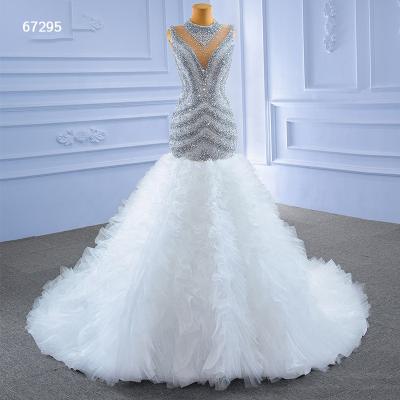 China Jancember RSM67295 Anti-Static Mermaid High Neck Beading Sequin Luxury Wedding Dress for sale