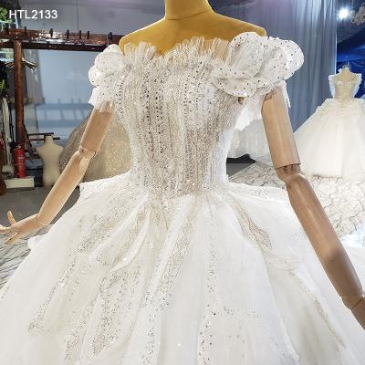 China Jancember Anti-Static HTL2133 Off Shoulder Heavy Beading Elegant Wedding Dress For Bride for sale