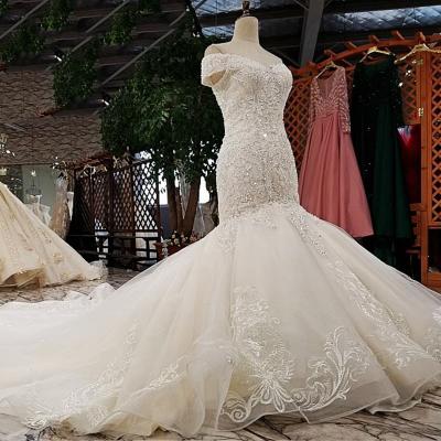 China Real Photo LS02874 Anti-Static Mermaid Wedding Dress Off The Shoulder Luxurious Mermaid Wedding Dress for sale