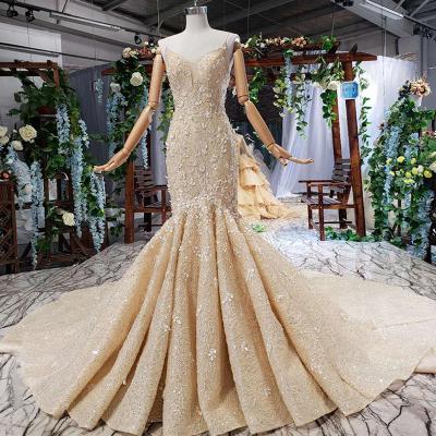 China HTL556 Crystal Design Crystal Design Wedding Dress Bridal Anti-static Champagne Prom Dress Mermaid Wedding dresses for sale