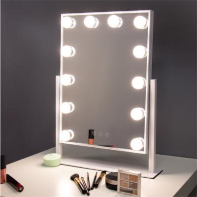 China 30*40cm lit 12 LED hollywood bulbs mirrored vanity set lights metal frame black mirror for sale