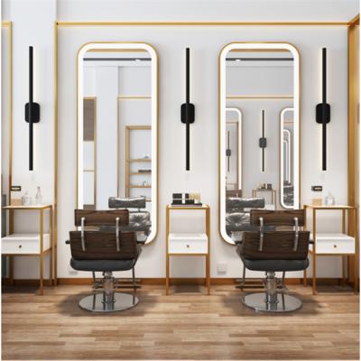 China Large Modern Rectangle Led Salon Mirror Station Led Beauty Barber Shop Wall Mounted Mirrors for sale