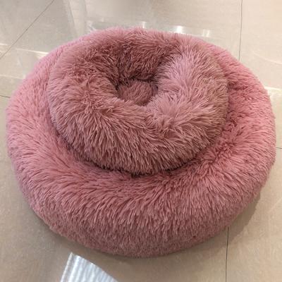 China Sustainable Small Animals Plush Round Pet Bed Cat Dog Cushion Bed Can Be Machine Washed Pet Beds For Cats for sale