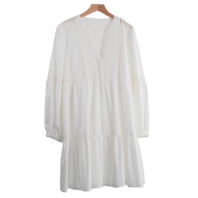 China EVERGLOW-Breathable Cotton and Pleat Linen Garment Elastic Cuffs Dresses Cotton Seersucker V Neck Plus Size Dresses and Ladies Dresses for sale