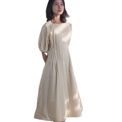 China EVERGLOW Dry Clean-Made of Cotton Waist Pleat Alteration Side Ivory Round Seam and DIX Collar with Pockets Ladies Dresses for sale