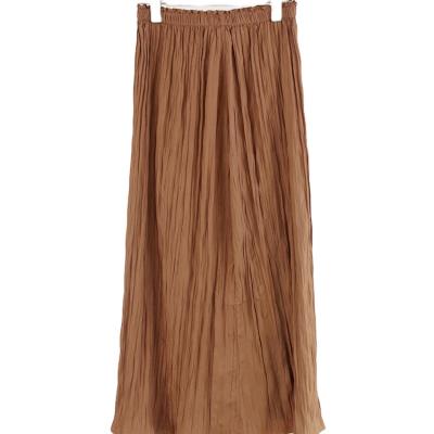 China EVERGLOW-100%chemical breathable fiber H - shaped ruffles waist pleat design loose and comfortable ladies' skirt in khaki for sale