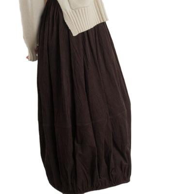 China Breathable EVERGLOW-Made of cotton and bract splice elastic waistband pattern type and hem loose and comfortable ladies' skirt in brown for sale