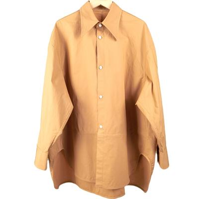 China EVERGLOW-100%linen Breathable Salt Reduction Long Sleeve Blouse Ladies Blouse Khaki for sale