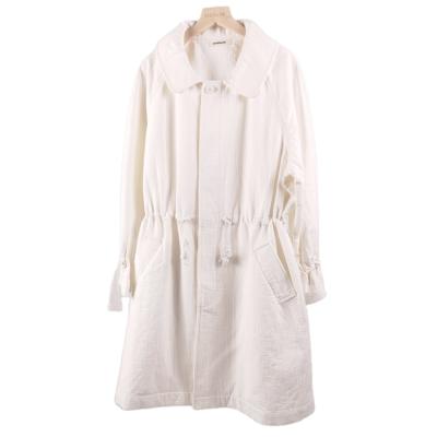 China EVERGLOW-100% Longer Cotton Turn-Down Collar Arm Waist Drawstring Breathable Design Hidden Placket Hem Pocket Side Ladies Coat in White for sale