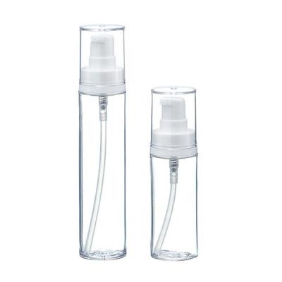 China 30ml 50ml PETG Clear Cosmetic White Colored Cylindrical Round Cosmetic Bottle In Single Wall With MS Transparent Top Cap (SJNP Series) for sale