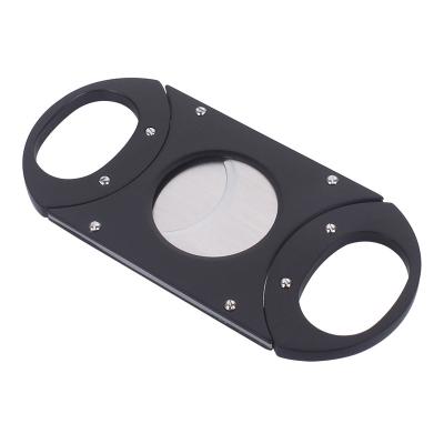 China Contemporary Customized Logo Luxury Stainless Steel Black Metal Double Blades Cigar Cutter For Cigar Accessories for sale