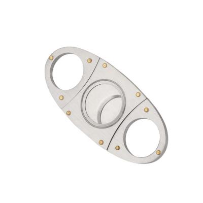 China Cool Cigar Cutter Instruments Customized Metal Double Knife Stainless Steel Stretch Cigar Cutter Cortador Charuto High Quality Cigar Knife for sale