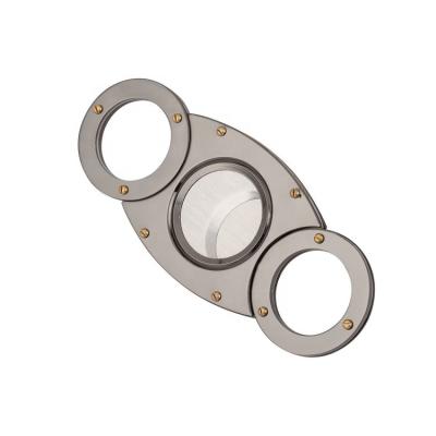 China Contemporary Top Quality Pocket Size Sharp Stainless Steel Luxury Cigar Cutter Double Blade Cutter Cigars for sale