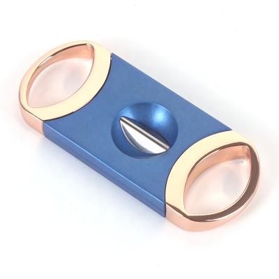 China Minimalist Customized Sharp Blades Zinc Alloy Metal Black V Cigar Cutter New Items Single Blade Cigar Cutter for sale