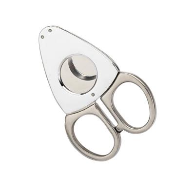 China Morden New Luxury Stainless Steel Cigar Cutting Scissors with 2 Blades Portable Cigar Cutter Scissors for sale